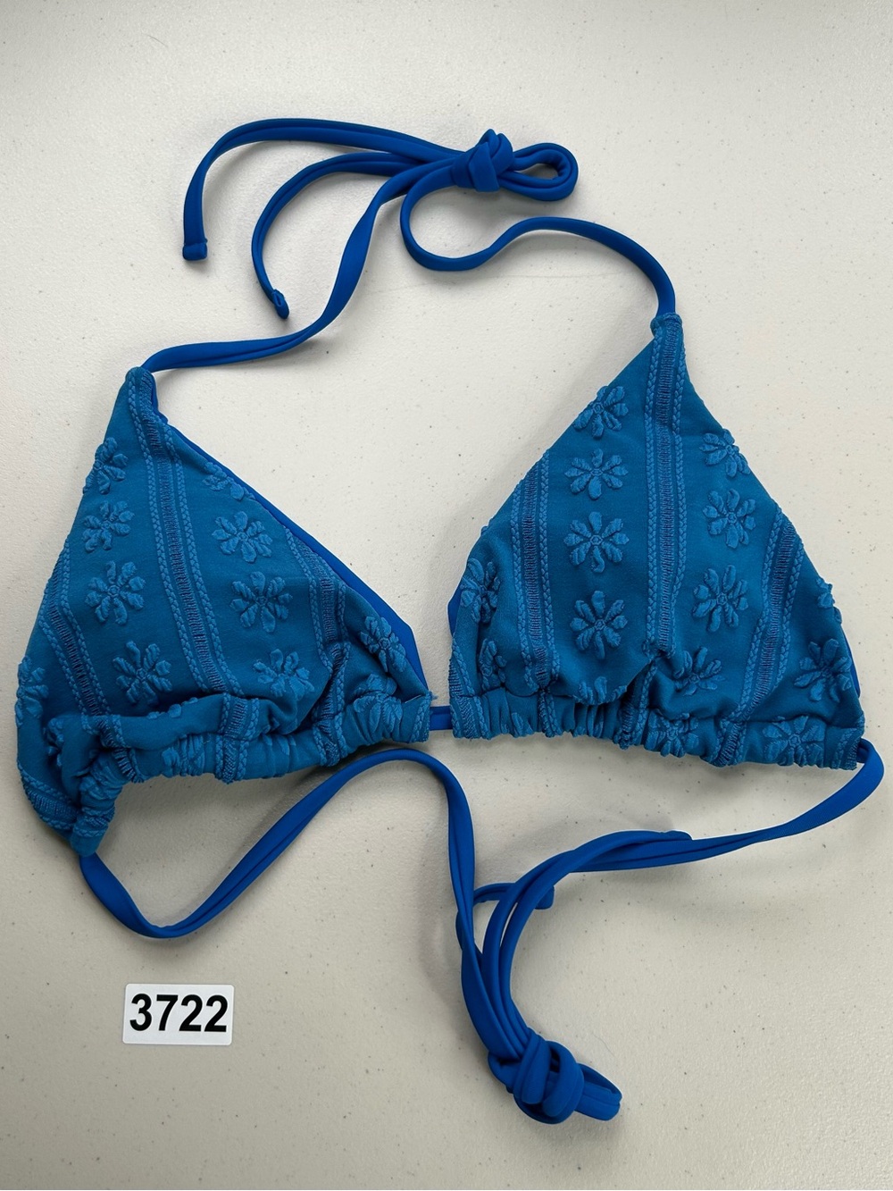 Berlook Bikini Top Large Blue Jacquard Halter  Swimwear